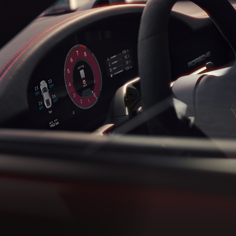 保时捷 911 targa 4 gts 的内饰仪表组或曲面显示屏细节图