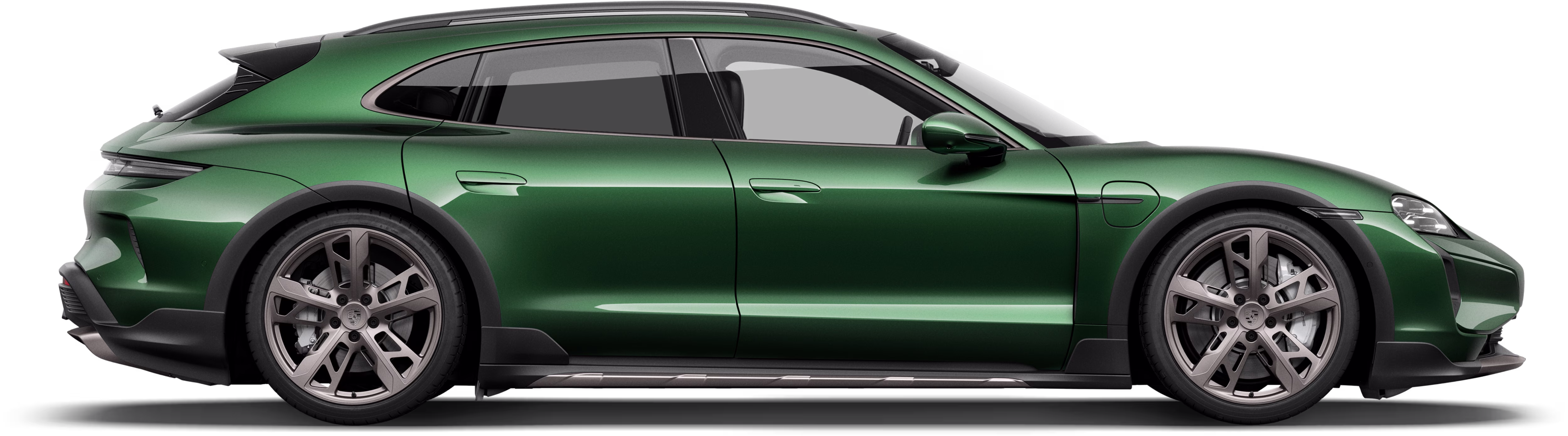 保时捷 Taycan Turbo Cross Turismo 的侧面照。