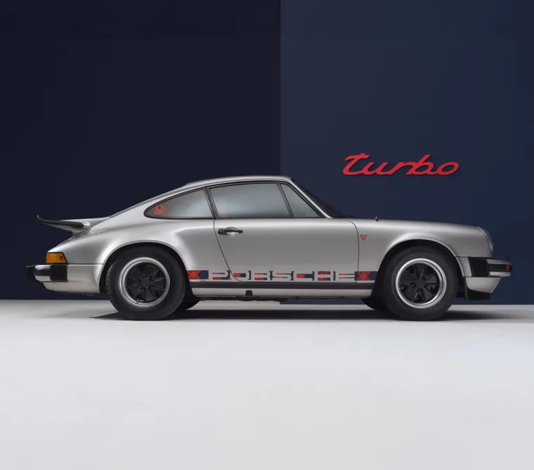 The legendary Porsche 911 Turbo “No. 1” is shown from the side / in profile. 