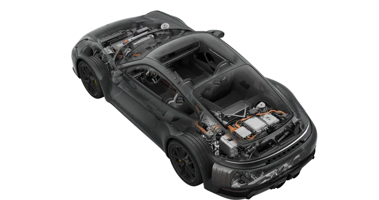 保时捷 911 Carrera GTS 的幻影图形从上面看侧后视图