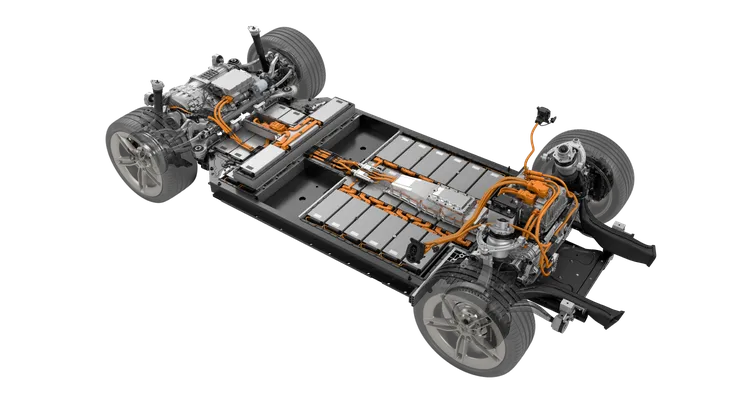 Graphic representation of the battery and cables in the Porsche Taycan GTS.