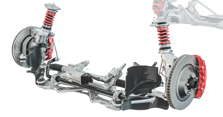 保时捷 718 Cayman GT4 RS 前桥的技术示意图。