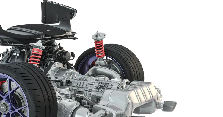 保时捷 718 Cayman GT4 RS 滚动底盘的技术示意图。