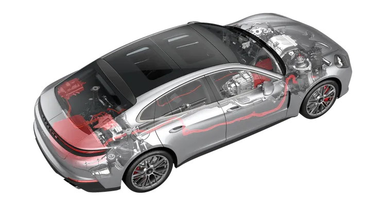 保时捷 Panamera Turbo E-Hybrid 的混合动力系统透视图