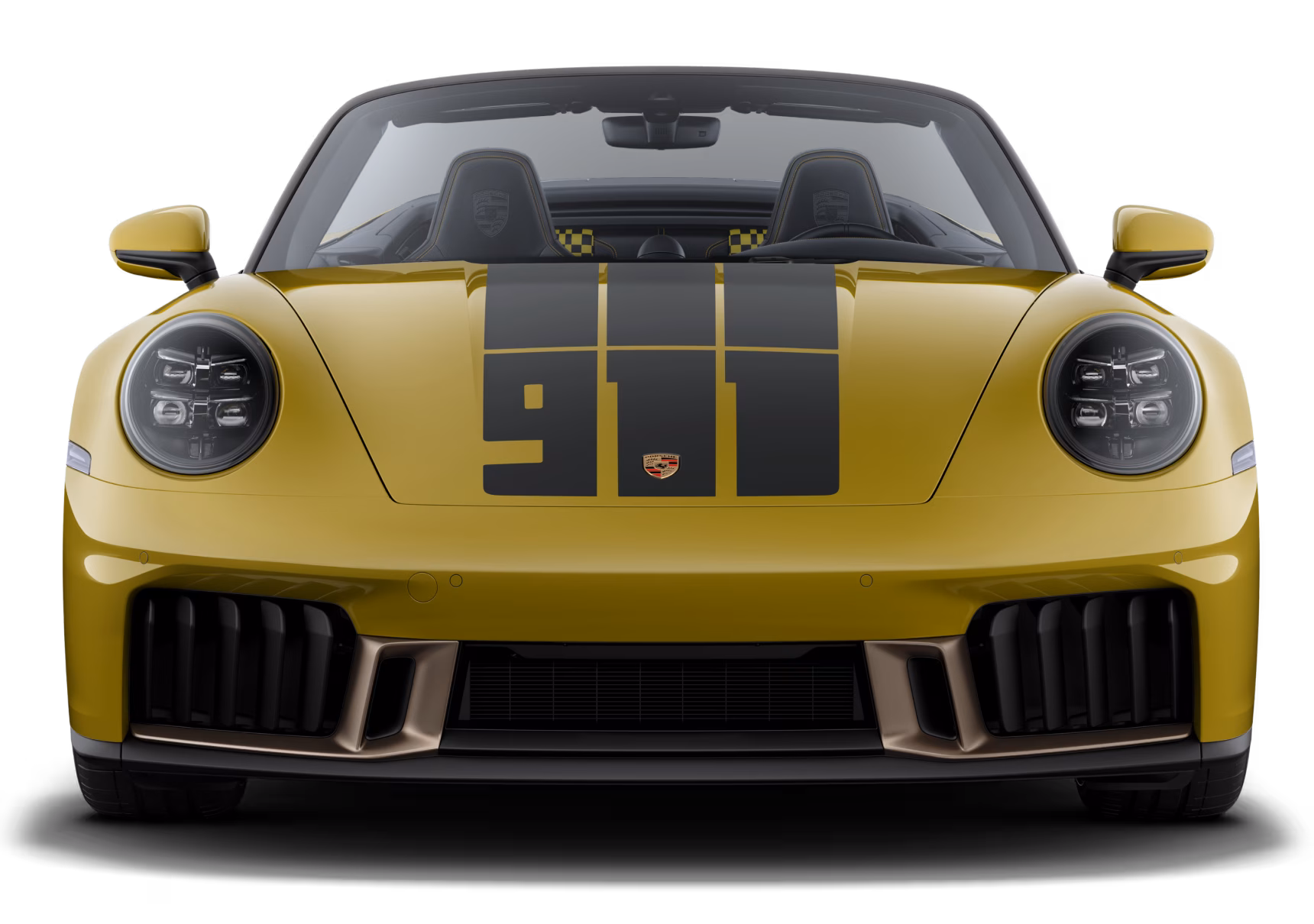 采用橄榄色 Neo 车漆的保时捷 911 Spirit 70 的前视图