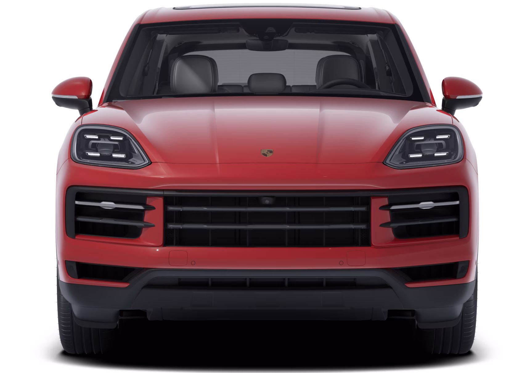 Front view of the Porsche Cayenne Passion in Carmine Red.