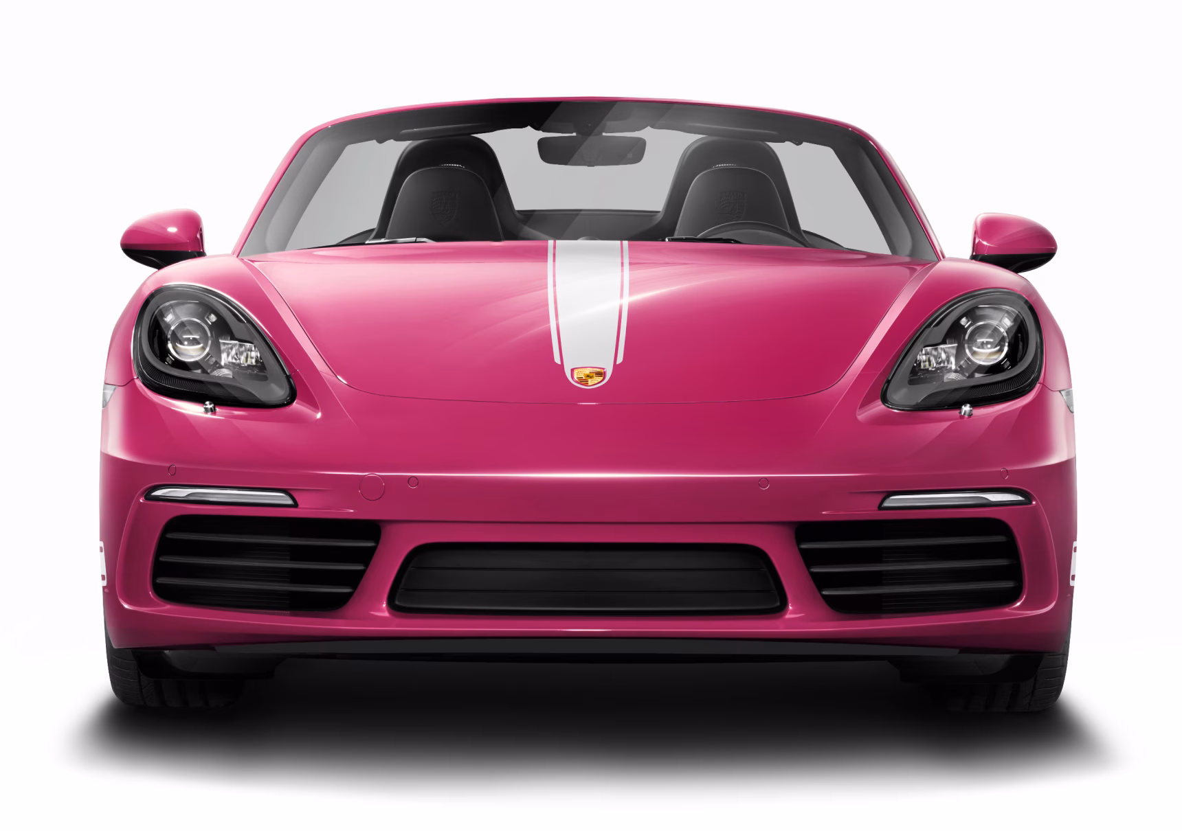 配备白色对比色组件的星光宝石红 Neo 保时捷 718 Boxster Style Edition 前视图