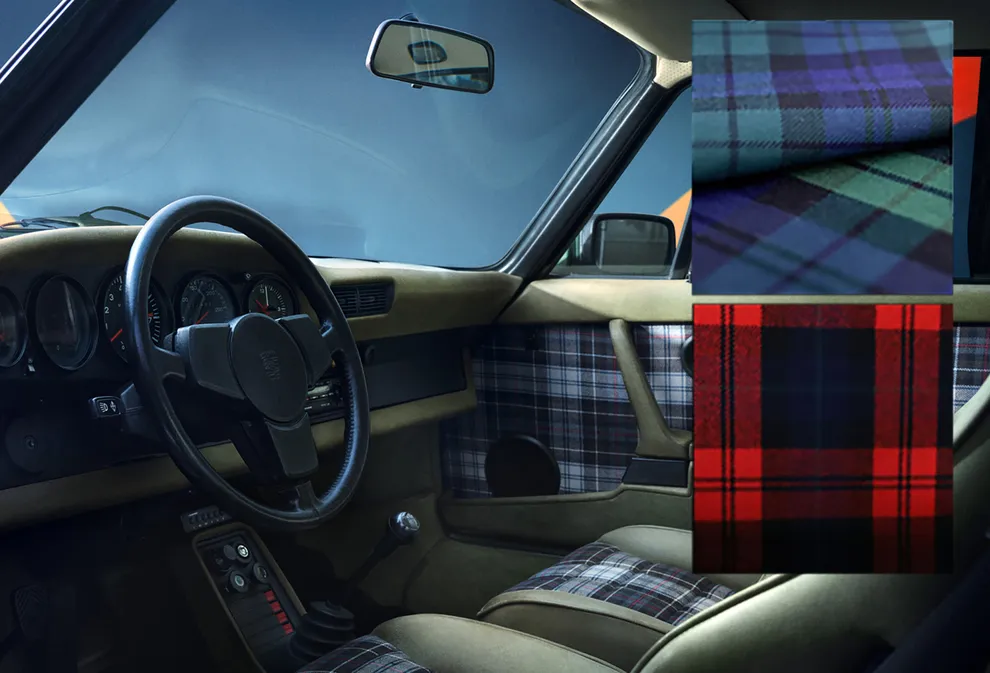 经典保时捷 911 Turbo 内饰中苏格兰格纹的细节图 