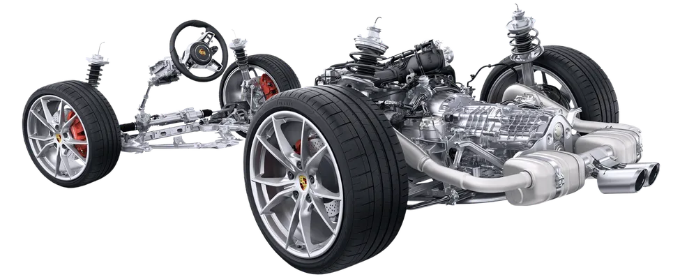 保时捷 718 S 车型的测试底盘技术示意图