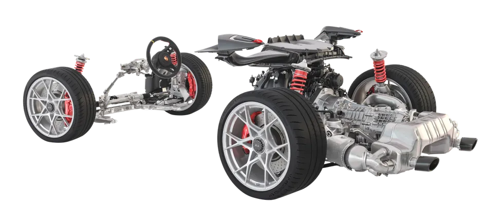 Graphic of the chassis in the Porsche 718 Spyder RS.