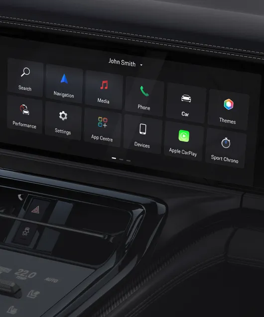 Porsche Panamera Turbo E-Hybrid interior: detailed view of the infotainment system.