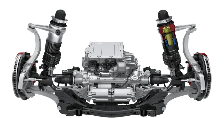 Technical graphic of the suspension strut of the Porsche Cayenne Turbo.