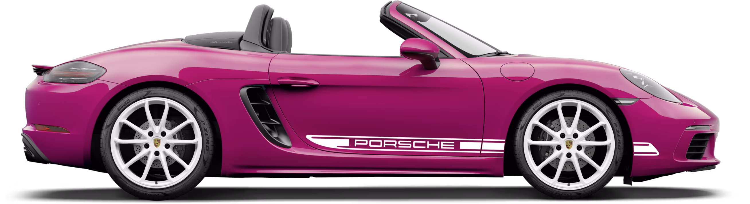 配备白色对比色组件的星光宝石红 Neo 保时捷 718 Boxster Style Edition 侧视图/侧影