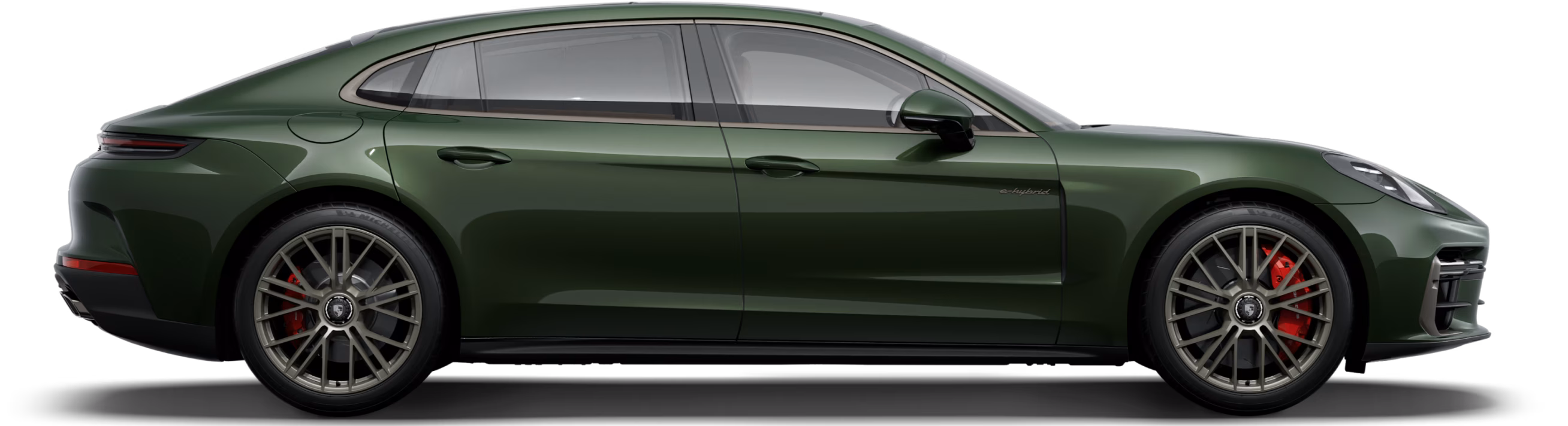 橡树绿金属漆保时捷 Panamera Turbo E-Hybrid 行政加长版侧视图/侧影