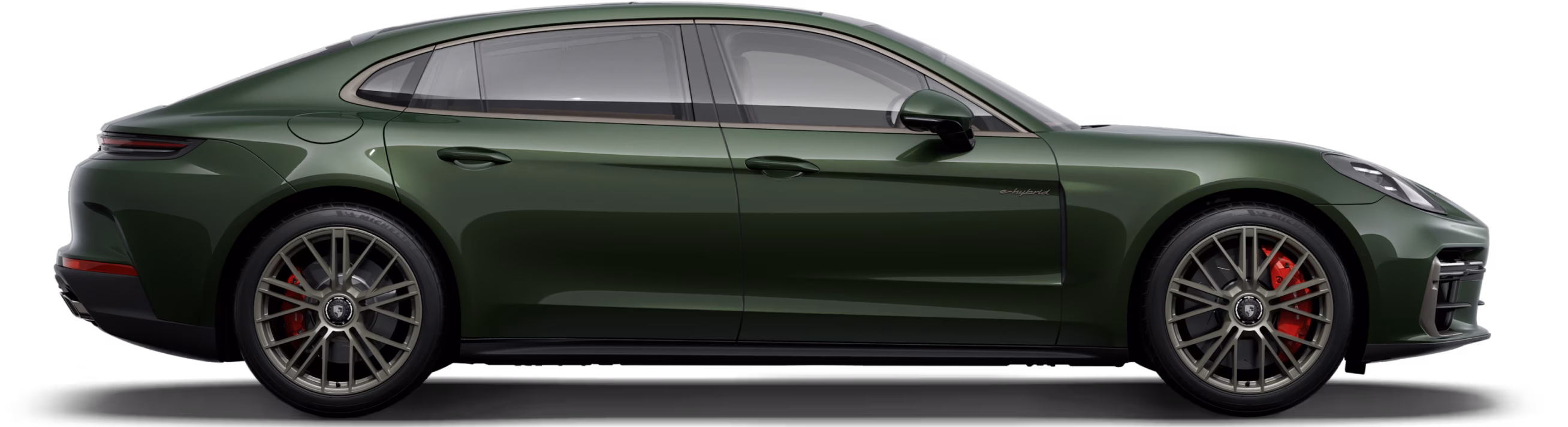橡树绿金属漆保时捷 Panamera Turbo E-Hybrid 行政加长版侧视图/侧影