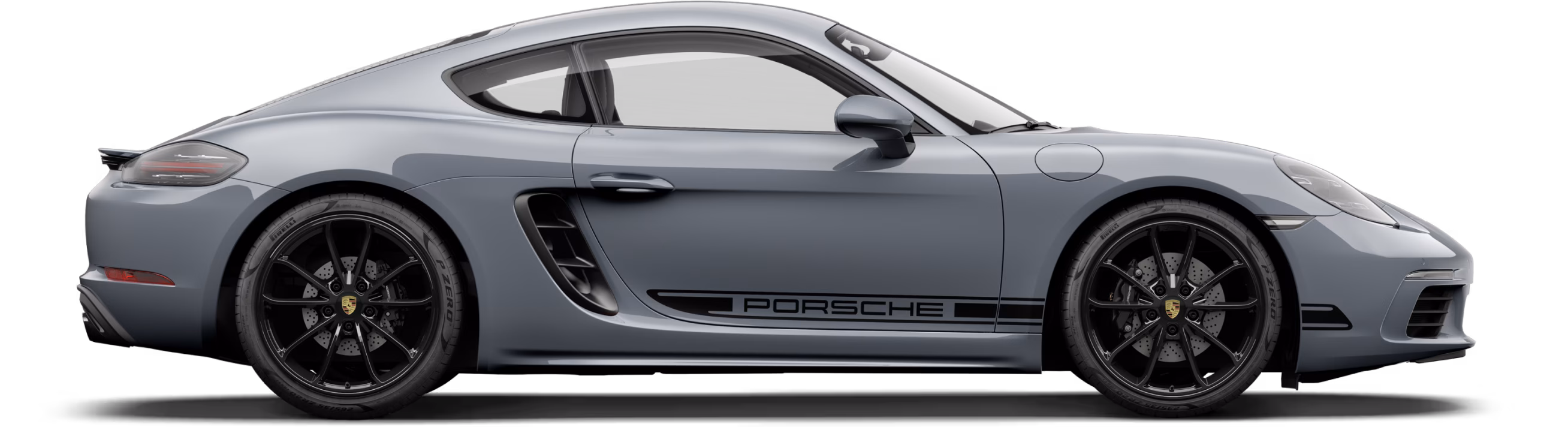 配备黑色对比色组件的极地灰保时捷 718 Cayman Style Edition 侧视图/侧影