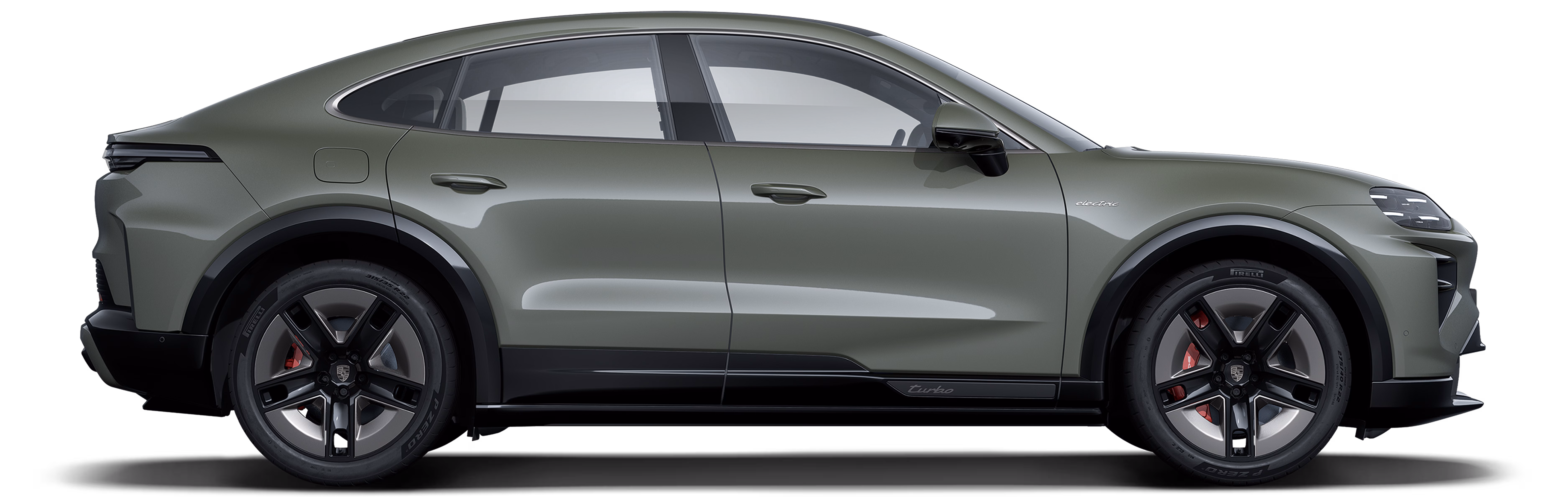 Side view of the Porsche Cayenne Turbo Coupé in Monteverde Metallic.