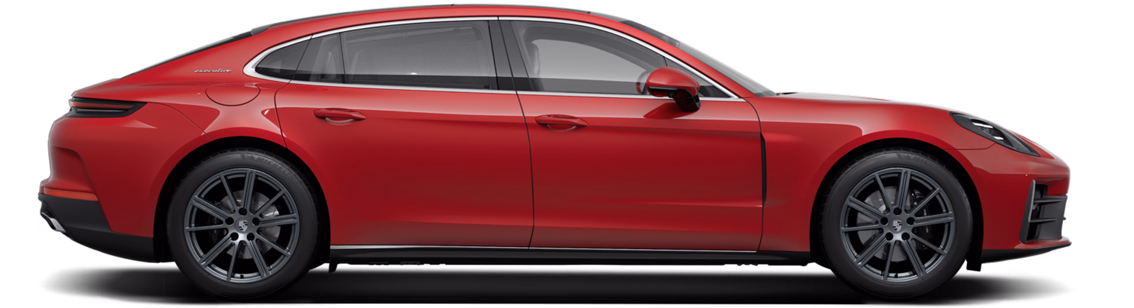 Porsche Panamera Executive Pure in Carmine Red in side view / profile.
