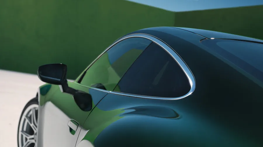 橡树绿 Neo 金属漆保时捷 911 GT3 with Touring Package 侧视图，重点突出铝制侧车窗饰件。