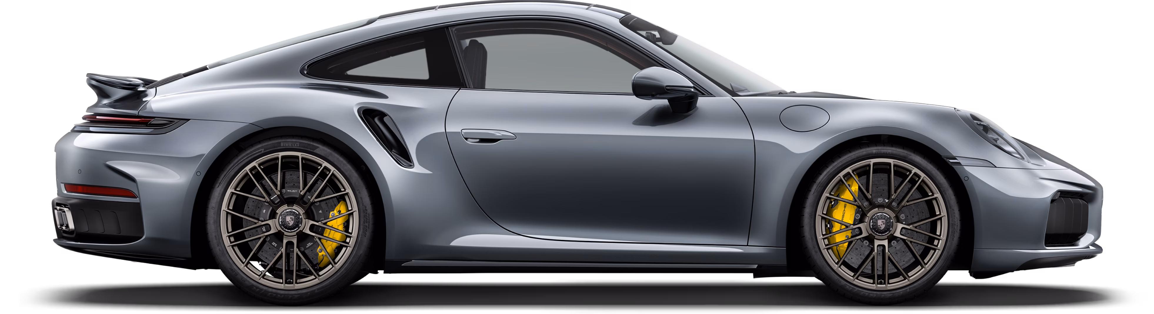 Seitenansicht bzw. Profil des Porsche 911 Turbo S in Vanadiumgraumetallic.