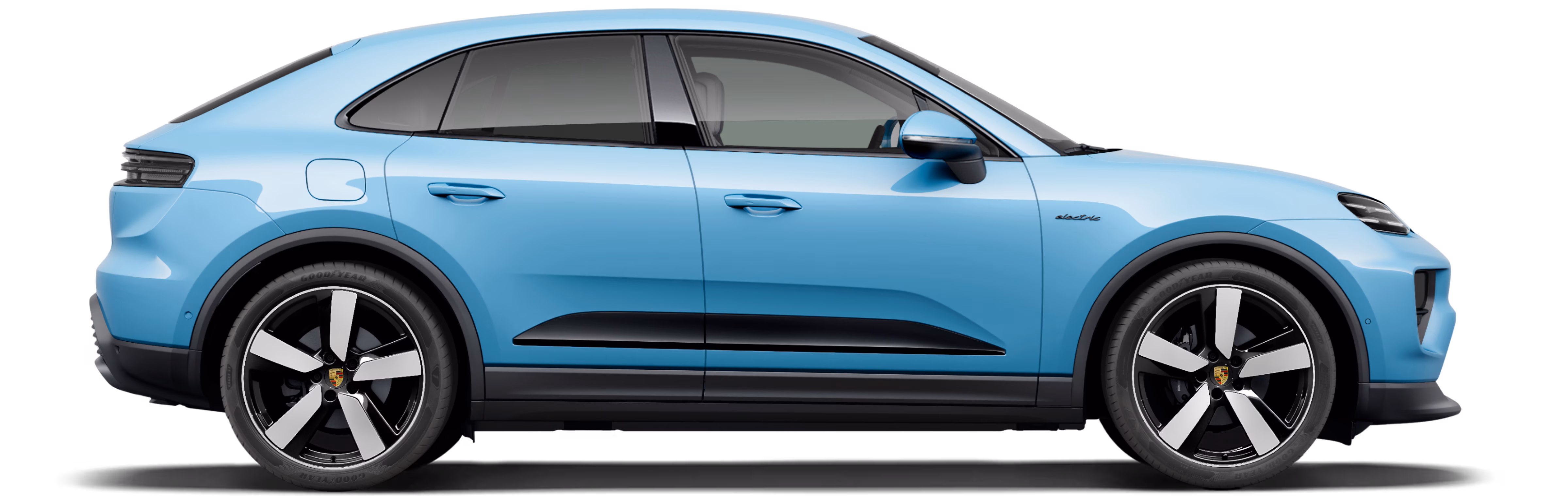 Porsche Macan in Frozen Blue Metallic in profile/side view.