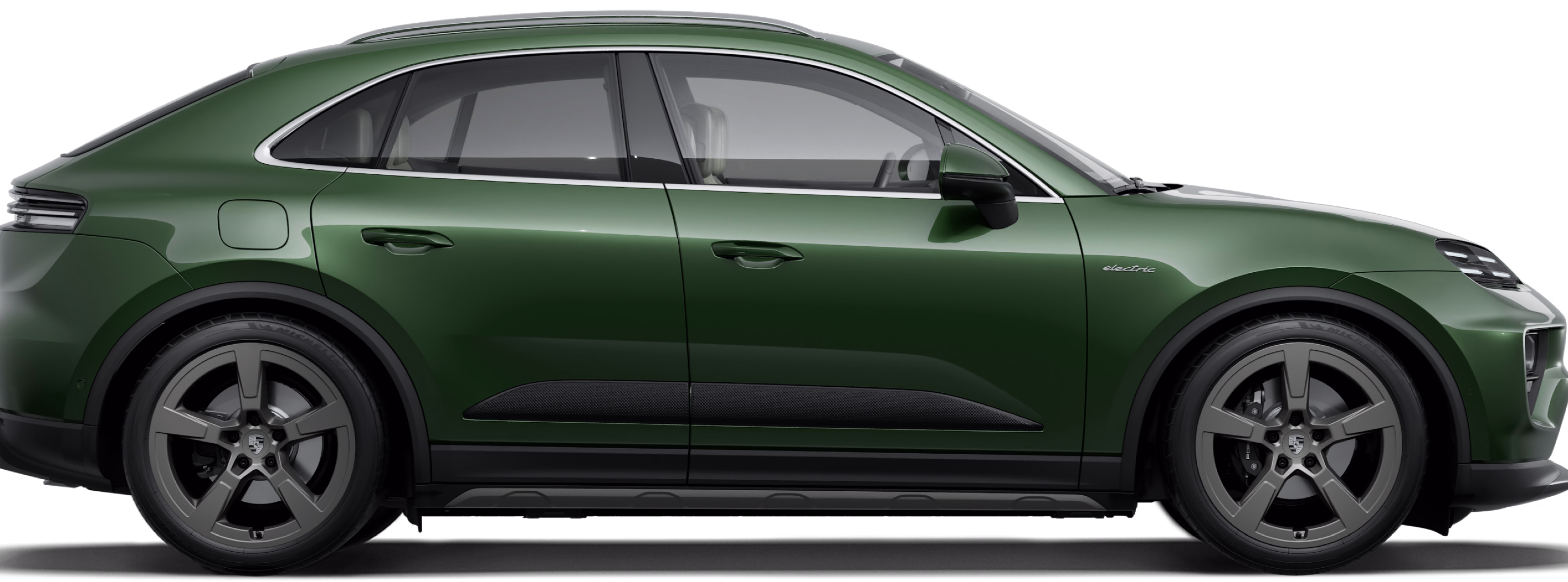 Profile/side view of the Porsche Mayan Active in Oak Green Metallic Neo.