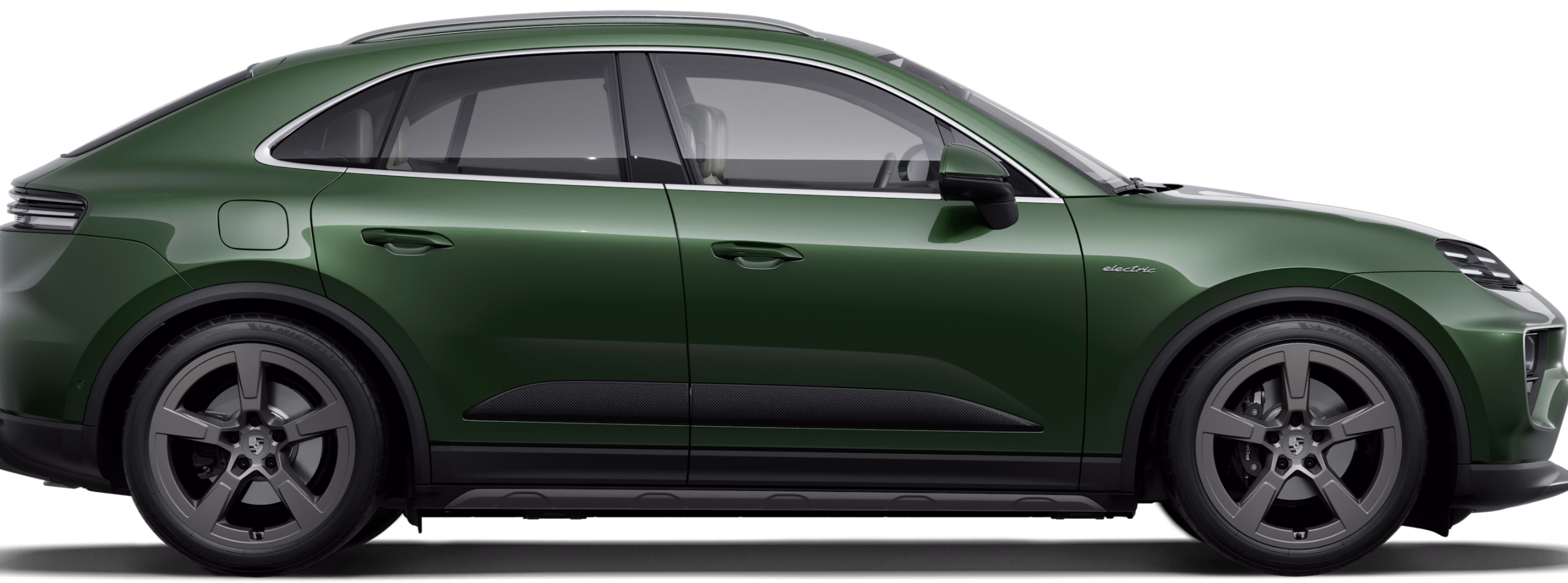 Profile/side view of the Porsche Mayan Active in Oak Green Metallic Neo.